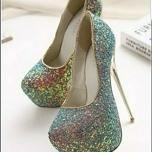 Peacock Glitter Platform Pumps